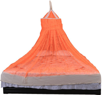 RIDDHI Polyester Adults Washable orange printed hanging round 6x6 floral Mosquito Net(Orange, Ceiling Hung)