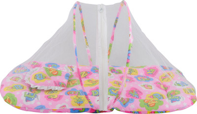 

Baby Grow Cotton Infants Bedding Set With Center Zip Mosquito Net ABC Print Mosquito Net(Pink)