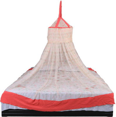 RIDDHI Polyester Adults Washable new round printed floral hanging yellow 6x6 Mosquito Net(Cream, Ceiling Hung)