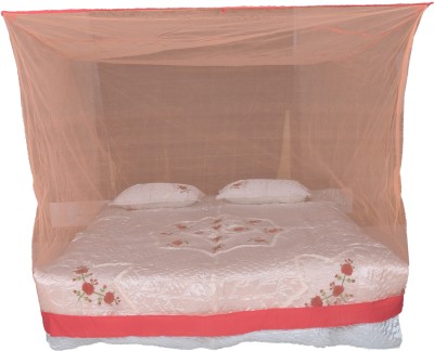 RIDDHI Nylon Adults Washable orange square with border 35mtr (4x6) Mosquito Net(Orange, Bed Box)