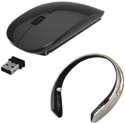 

ROQ Wireless Bluetooth Headset With Ultra Slim Wireless Optical Gaming Mouse(Bluetooth, Black,Gold)