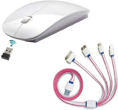 

FKU 5 IN 1 Multi Charging Cable With Ultra Slim Wireless Optical Mouse(USB, White, Multicolor)