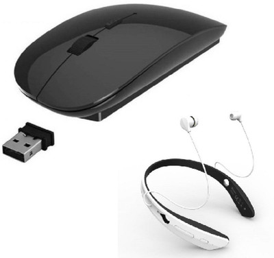 

ROQ Wireless Bluetooth Headset With Ultra Slim Wireless Optical Gaming Mouse(Bluetooth, Black,White)