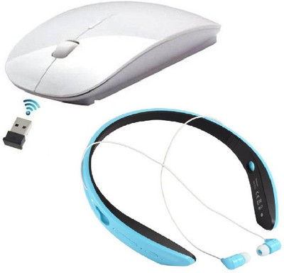 

ROQ Wireless Bluetooth Headset With Ultra Slim Wireless Optical Gaming Mouse(Bluetooth, White,Green)