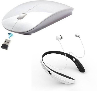 

ROQ Wireless Bluetooth Headset With Ultra Slim Wireless Optical Gaming Mouse(Bluetooth, White,White)