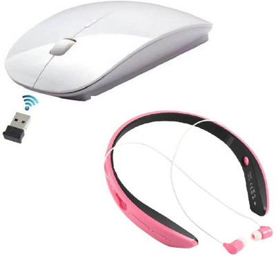 

ROQ Wireless Bluetooth Headset With Ultra Slim Wireless Optical Gaming Mouse(Bluetooth, White,Pink)