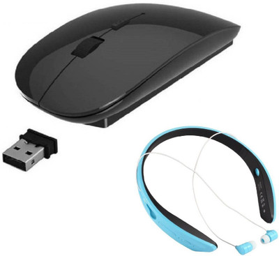 

ROQ Wireless Bluetooth Headset With Ultra Slim Wireless Optical Gaming Mouse(Bluetooth, Black,Blue)