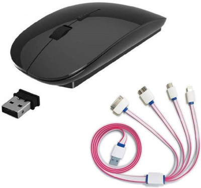 

FKU 5 IN 1 Multi Charging Cable With Ultra Slim Wireless Optical Mouse(USB, Black, Multicolor)