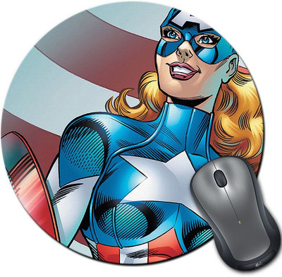 

Rangeele Inkers Female Captain America Round Mousepad(Multicolor)