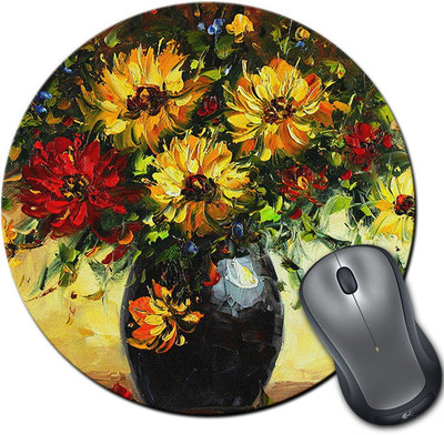 

Rangeele Inkers Flowers Oil Painting Round Mousepad(Multicolor)