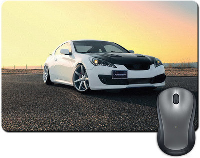 ShopMantra White and Grey Sports Car Mousepad Multicolor