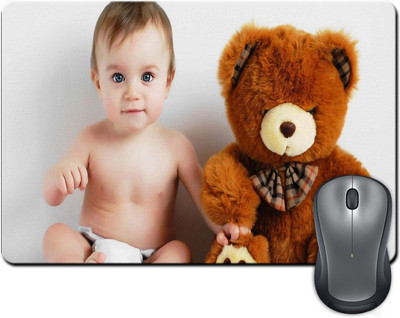ShopMantra Cute Baby Boy with Teddy Bear Mousepad Multicolor