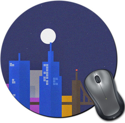 

Rangeele Inkers Vector City In Night Round Mousepad(Multicolor)