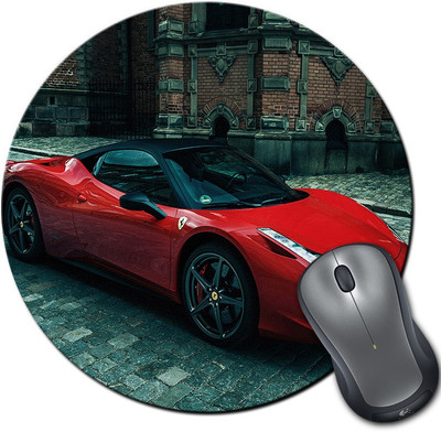 

Rangeele Inkers Ferrari Red Awesome Car Round Mousepad(Multicolor)