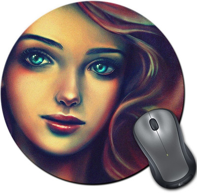 

Rangeele Inkers Beautiful Girl Painting Round Mousepad(Multicolor)