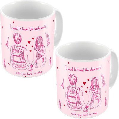 

Kaarigar Little India Pink Designer Romantic Print Coffees Pair 678 Ceramic Mug(300 ml, Pack of 2)
