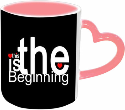 

Raj Laxmi Love begnning pink handle valentine Ceramic Mug(350 ml)