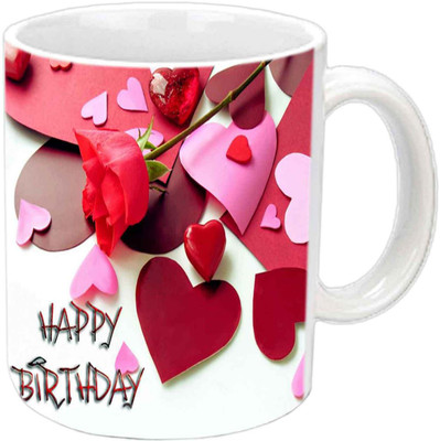 

Raj Laxmi red rose red heart lover b'day white mug Ceramic Mug(350 ml)