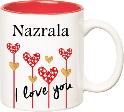 

Huppme I Love You Nazrala Inner Red (350 ml) Ceramic Mug(350 ml), Red;white