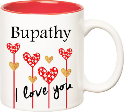

Huppme I Love You Bupathy Inner Red (350 ml) Ceramic Mug(350 ml), Red;white
