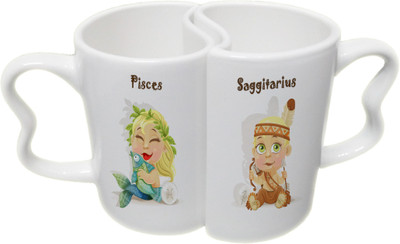 

Ucard Pisces and Saggitarius Zodiac Sign Couple Bone China, Ceramic, Porcelain Mug(325 ml), Multicolor