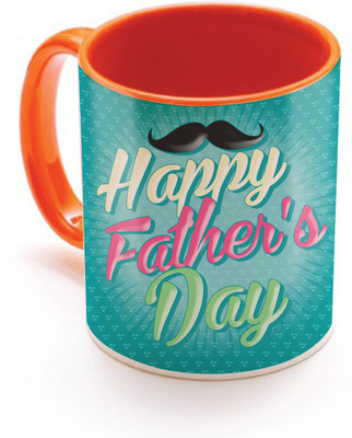 

SKY TRENDS Happy Father's Day With Mustaches Floral MultiColor Background Best Gifts For Father's Day Inner Orange Color Ceramic Mug(320 ml), Orange;white