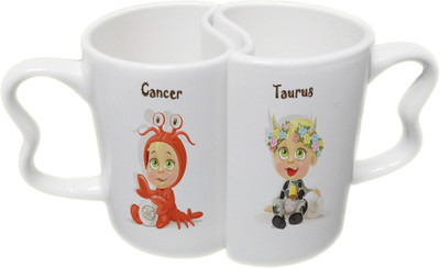 

Ucard Cancer and Taurus Zodiac Sign Valentines Day Couple Bone China, Ceramic, Porcelain Mug(325 ml), Multicolor