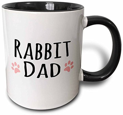 

3dRose Rabbit Dad for Bunny Rabbit Lovers and Pet Owners with Pink Paw Prints Two Tone Black, 11 oz, Black/White Ceramic Mug(60 ml)