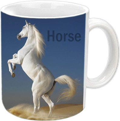 

Raj Laxmi Standing horse white Ceramic Mug(350 ml)