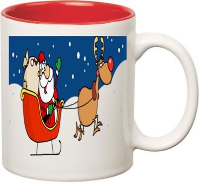 

Huppme Santa Xmas Inner Red Ceramic Mug(350 ml), Red;white