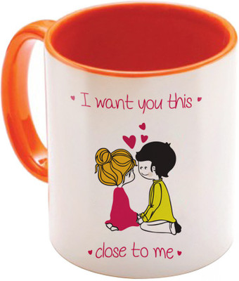 

SKY TRENDS Valentine Gift for Girlfriend Love Printed I Love U Forever Perfect for Her Him Wife Fiance Anniversary And Birthday STGD120 Ceramic Mug(325 ml), Orange
