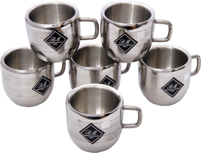 

KCL Apple Silver Stainless Steel Mug(100 ml, Pack of 6)