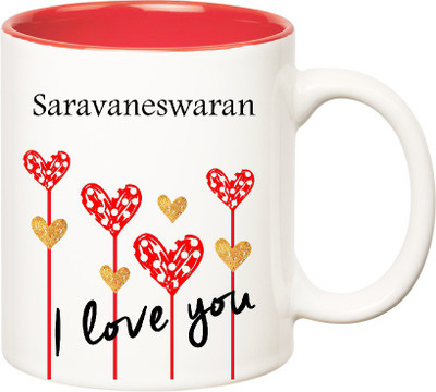 

Huppme I Love You Saravaneswaran Inner Red (350 ml) Ceramic Mug(350 ml), Red;white