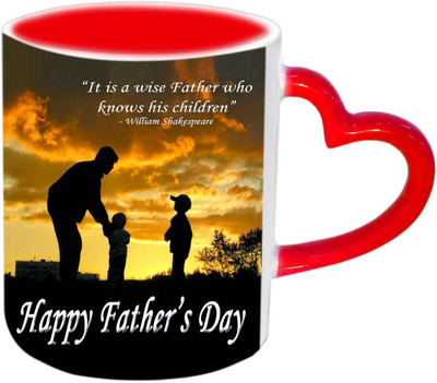 

Raj Laxmi Beautiful Sunset Design fathers day Wishes Red Heart Handle Ceramic Mug(350 ml)