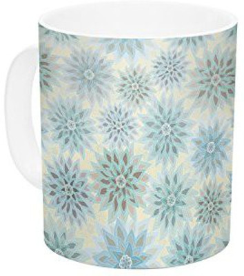 

Kess InHouse InHouse Julia Grifol My Delicate Flowers Blue Green Ceramic Coffee, 11 oz, Multicolor Ceramic Mug(60 ml)