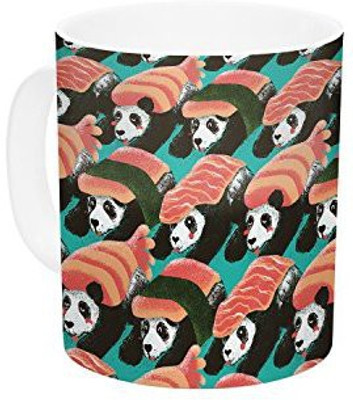 

Kess InHouse InHouse Tobe Fonseca Sushi Panda Orange Blue Ceramic Coffee, 11 oz, Multicolor Ceramic Mug(60 ml)