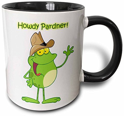 

3dRose mug_63029_4 Western Frog Waving Howdy Two Tone Black, 11 oz, Black/White Ceramic Mug(60 ml), Multicolor