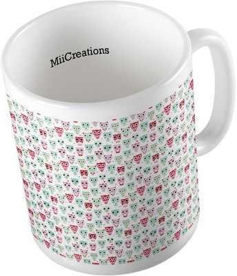 

MiiCreations Printed Owls Pattern Ceramic Mug(325 ml), Multicolor