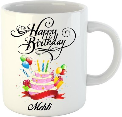 

Huppme Happy Birthday Mehti White (350 ml) Ceramic Mug(350 ml)