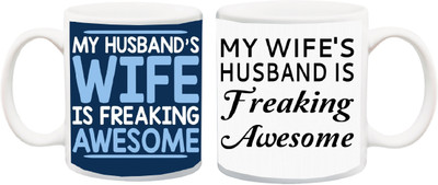 

ME&YOU Gift Day Or Anniversary;Freaking Awesome Printed Ceramic Mug(325 ml, Pack of 2), Multicolor