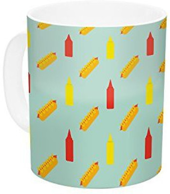 

Kess InHouse InHouse Will Wild Hot Dog Pattern II Food Ceramic Coffee, 11 oz, Multicolor Ceramic Mug(60 ml)