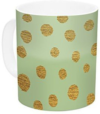 

Kess InHouse InHouse Nika Martinez Golden Dots and Mint Green Gold Ceramic Coffee, 11 oz, Multicolor Ceramic Mug(60 ml)