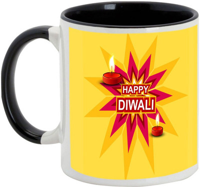 AllUPrints Gifts For Deepawali - Beautiful Diwali Decoration Ceramic Mug(325 ml), Black