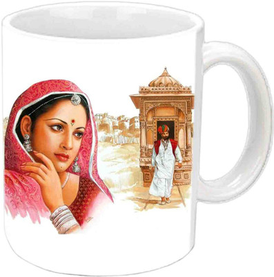 

Raj Laxmi Rajasthani Gouri Waiting For His Balam White Ceramic Mug(350 ml)
