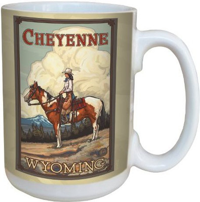 

Tree-Free Greetings Greetings lm43122 Vintage Cheyenne Wyoming Cheyenne Cowgirl by Paul A. Lanquist Ceramic with Full-Sized Handle, 15-Ounce, Multicolored Ceramic Mug(60 ml), Multicolor