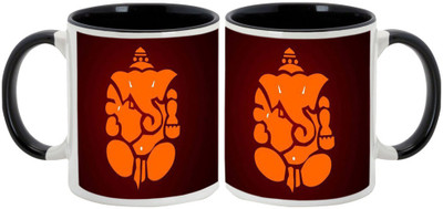 

AllUPrints Gifts For Deepawali - Diwali Lord Ganesha Combo Design 7 (2s) Ceramic Mug(325 ml, Pack of 2), Black