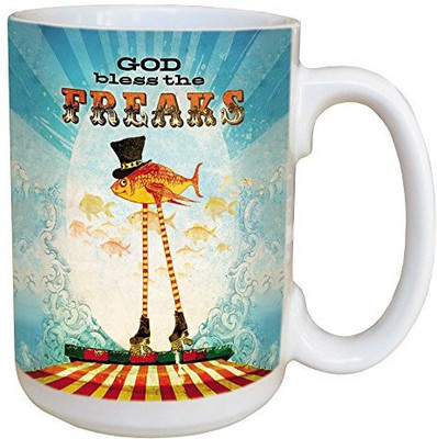 

Tree-Free Greetings Greetings 45481 Angi and Silas God Bless the Freaks Ceramic with Full-Sized Handle, 15-Ounce Ceramic Mug(60 ml), Multicolor