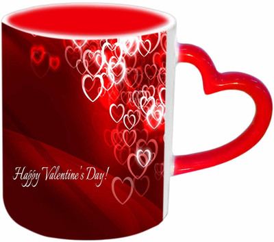 

Raj Laxmi Sparkling hearts red handle valentine Ceramic Mug(350 ml)
