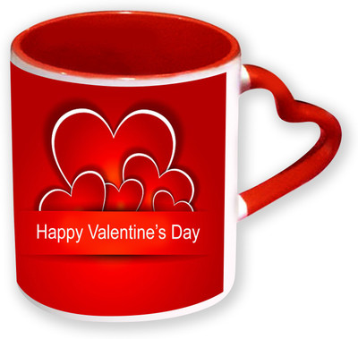 

Heyworlds Happy Valentine Day Gifts Heart Shape Red Color with Handle 38 Ceramic Mug(325 ml), Multicolor