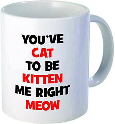 

Rikki Knight Knight You've Cat to be Kitten Me Right Meow Ceramic Coffee, 11 oz, White Ceramic Mug(60 ml), Multicolor